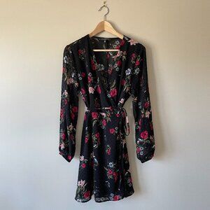 Dynamite | Sheer Black Floral Wrap Dress - Size L